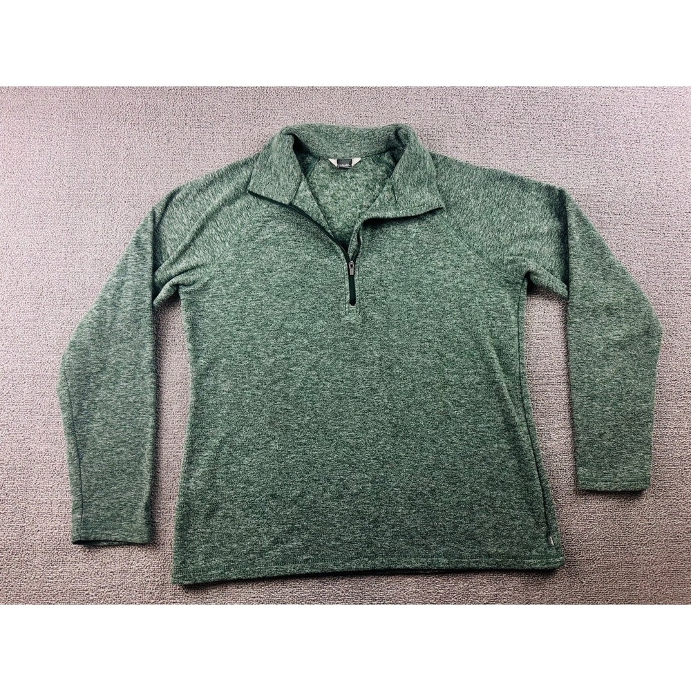 Eddie Bauer Quest Pullover Sweatshirt Women M Green 1/4 Zip Fleece Sporty Hiking